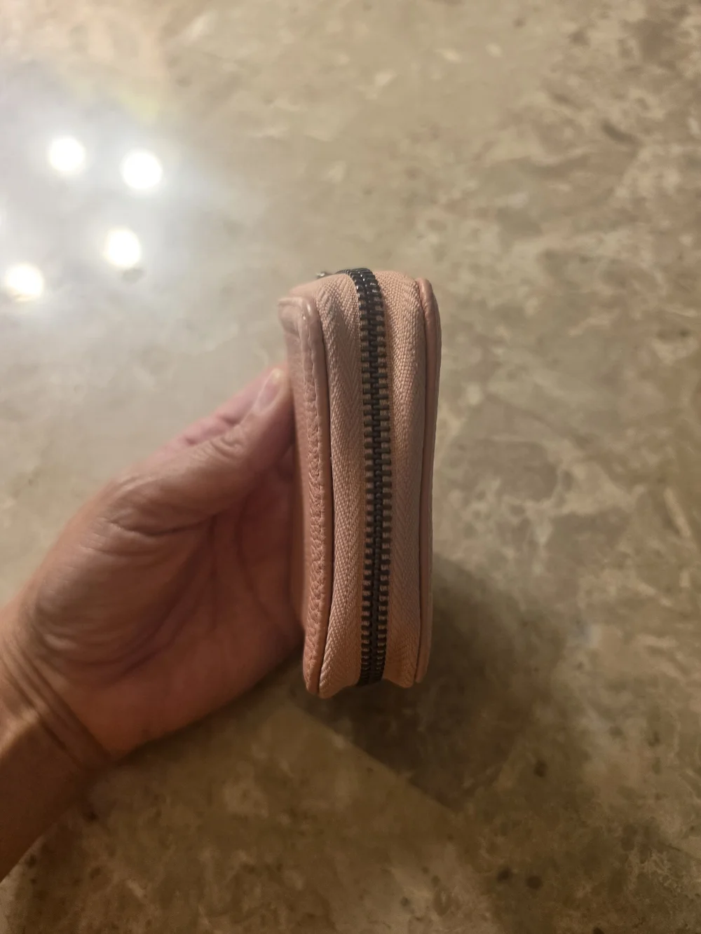 Pink Pebbled Leather Zip Card & Key Holder